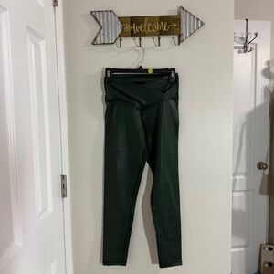 Offline by Aerie Faux Leather Feel Forest Green  Leggings Size Medium 23”